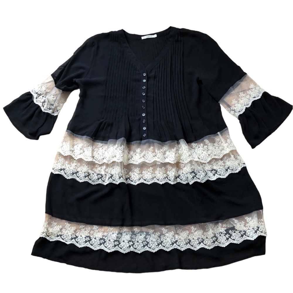 Hazel Sheer Dress, Black and Cream, Size Large